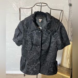 NWT Halogen for Nordstrom Black Jacquard Ruffle Short Sleeve Jacket L